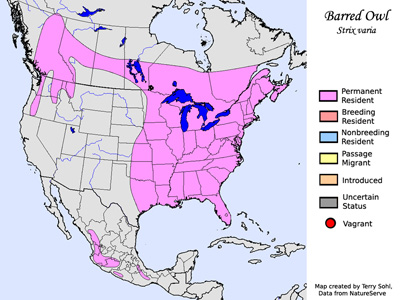 Barred Owl - range map
