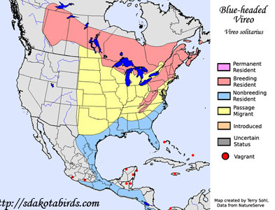 Blue-headed Vireo - Range Map