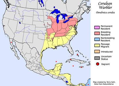 Cerulean Warbler - Range Map