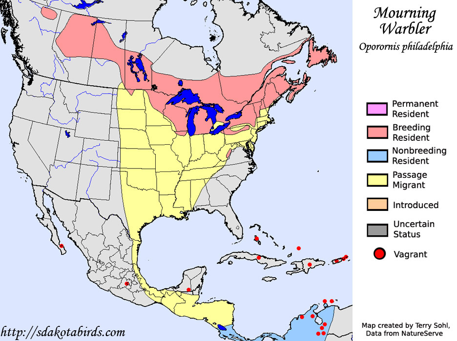 Mourning Warbler - Range Map