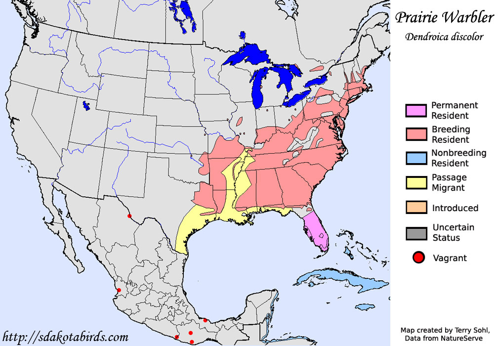 Prairie Warbler - Range map