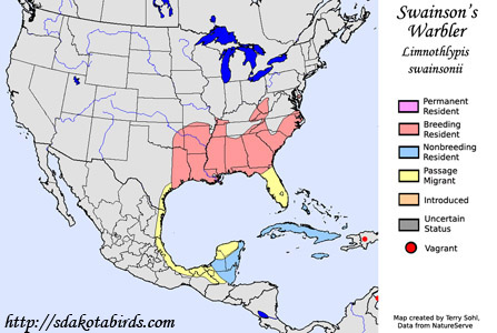 Swainson's Warbler - Range Map