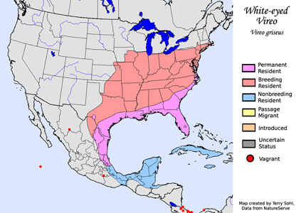 White-eyed Vireo - Range Map