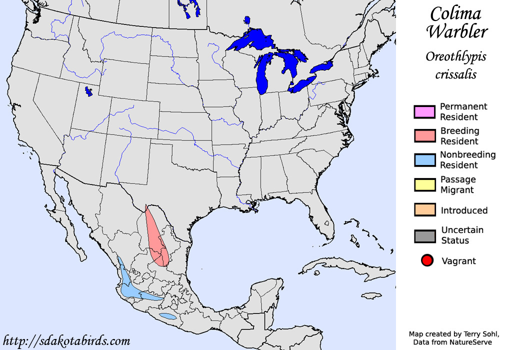 Colima Warbler - North American Range Map