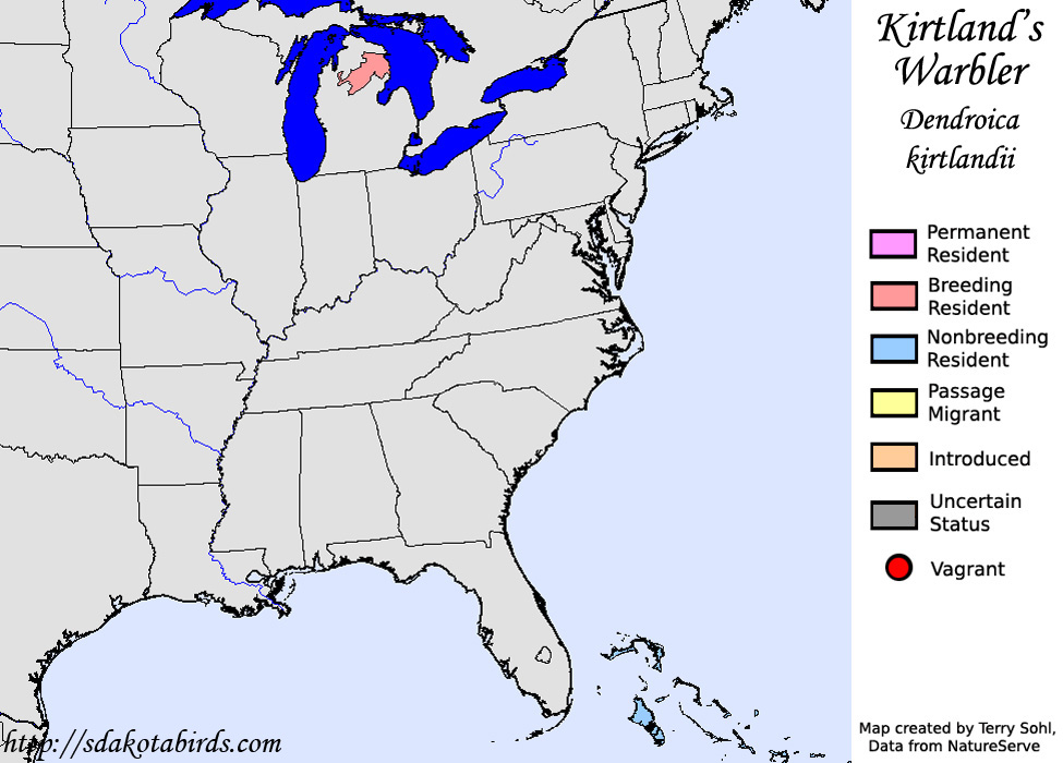 Kirtland's Warbler - North American Range Map
