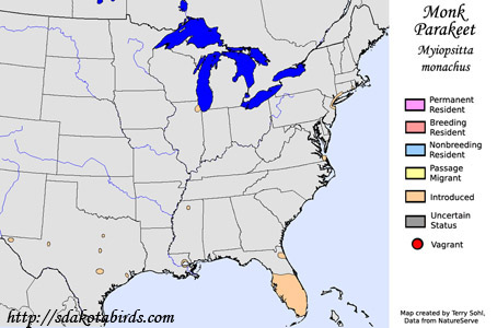 Monk Parakeet - Range Map