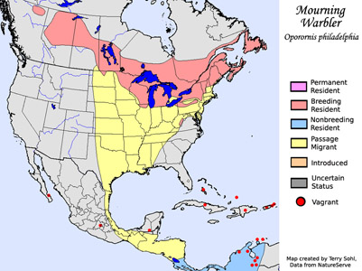 Mourning Warbler - Range Map