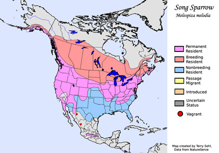 Song Sparrow - North American Range Map