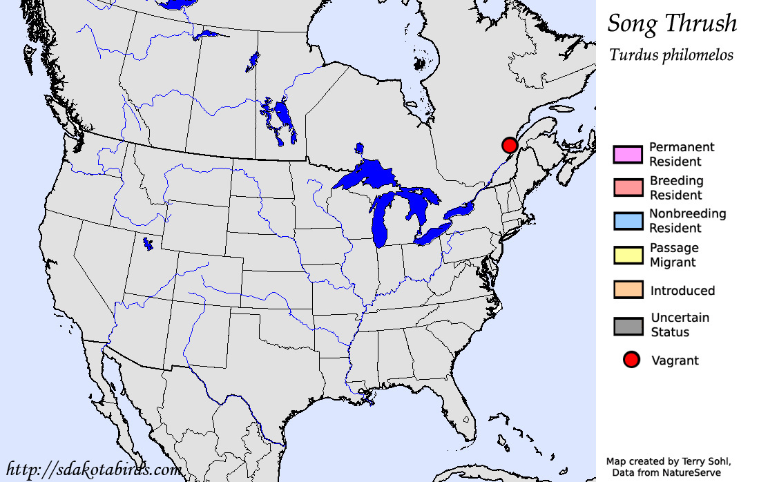 Song Thrush - Nroth American Range Map