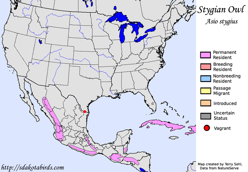 Stygian Owl - North American Range Map