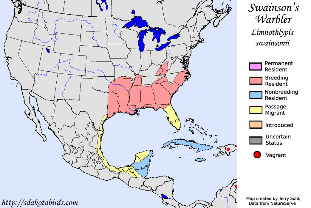 Swainson's Warbler - North American Range Map