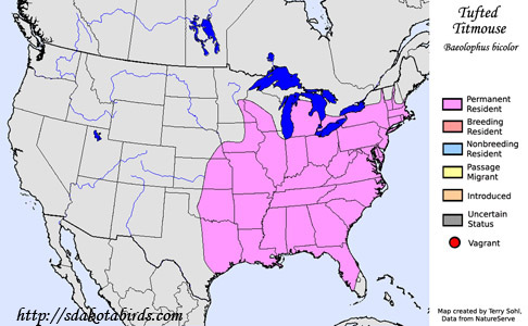Tufted Titmouse - Range Map