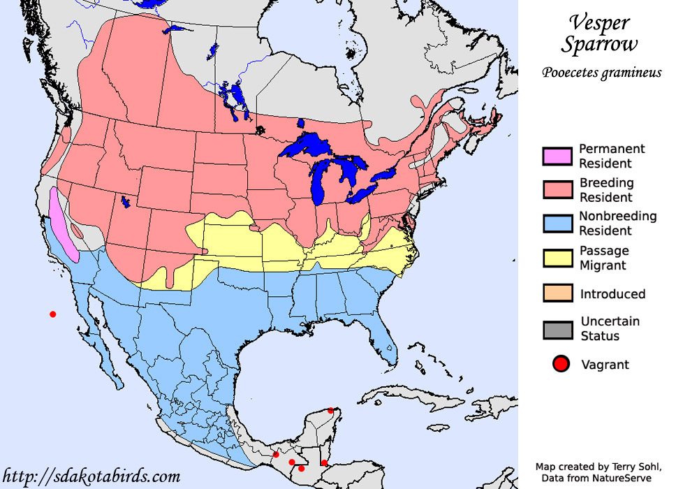 Vesper Sparrow - Pooecetes gramineus - Range map